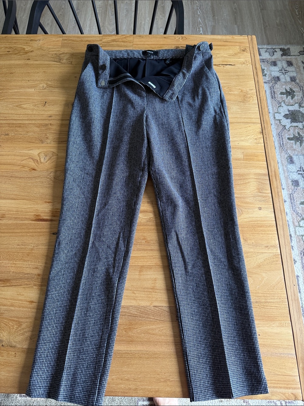 Theory Women's Straight Leg Pants in Black and Gray Micro-Check
